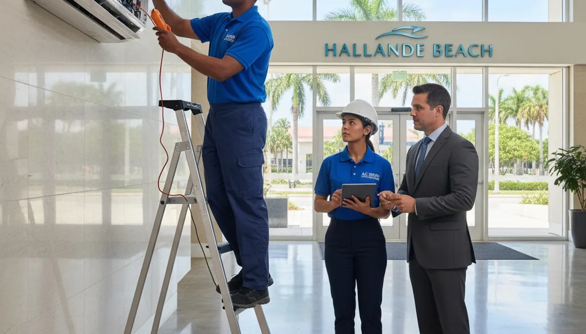 Professional AC repair technician servicing residential unit in North Miami Beach FL