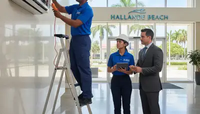 Professional AC repair technician servicing residential unit in North Miami Beach FL