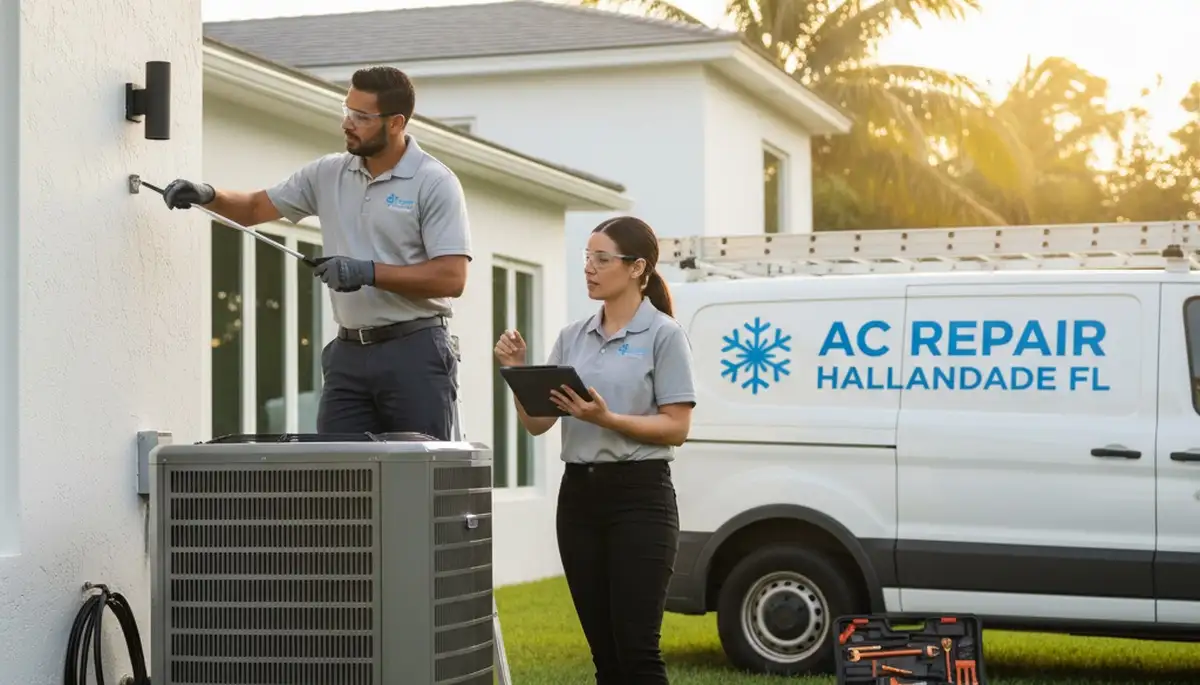 Professional AC repair technician servicing air conditioning unit in North Miami Beach FL