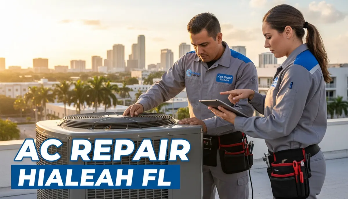 HVAC technician performing AC repair service in North Miami Beach FL home