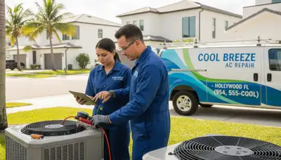Professional AC repair technician servicing air conditioner in North Miami Beach FL home