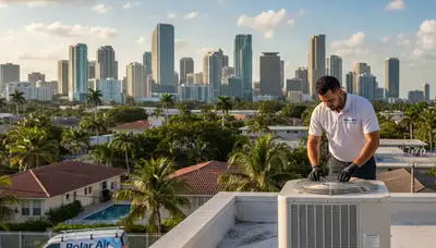 Professional AC repair technician servicing air conditioner in North Miami Beach FL
