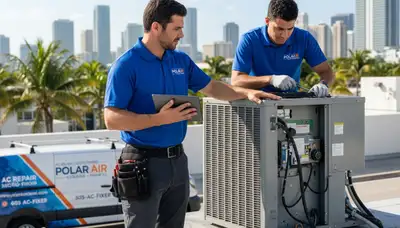 Professional AC repair technician servicing air conditioner in North Miami Beach FL home