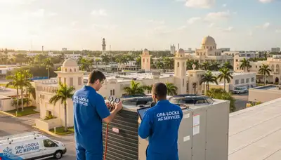 Professional AC repair technician servicing air conditioner in North Miami Beach FL home