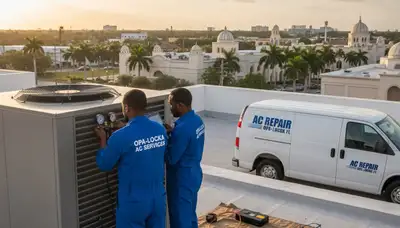 HVAC technician performing AC repair service in North Miami Beach FL home