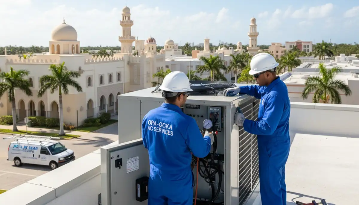 Professional AC repair technician servicing air conditioner in North Miami Beach FL home