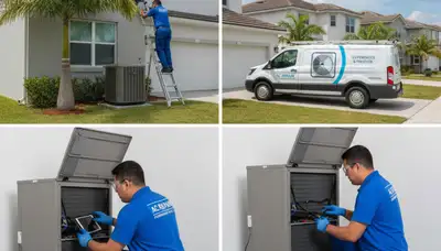 Professional AC repair technician servicing air conditioner in North Miami Beach FL home
