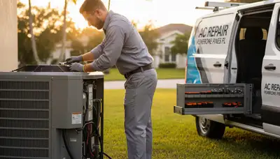 Professional AC repair technician servicing air conditioner in North Miami Beach FL home