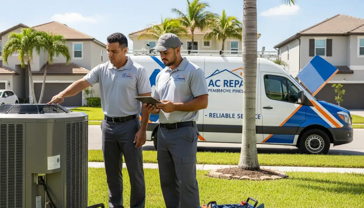 Professional AC repair technician servicing cooling unit in North Miami Beach FL home
