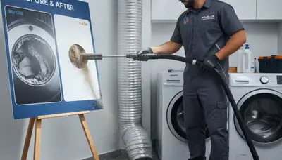 Technician cleaning dryer vent for energy efficiency in North Miami Beach FL home